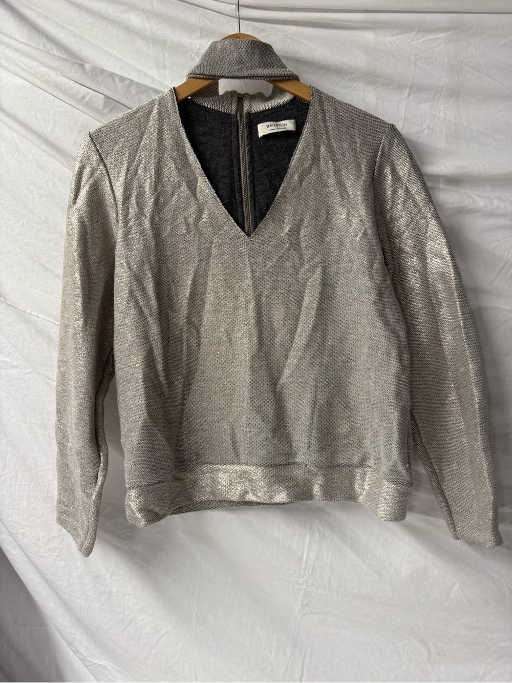 Bailey/44 Metallic Silver V-Neck Women's Sweater XS